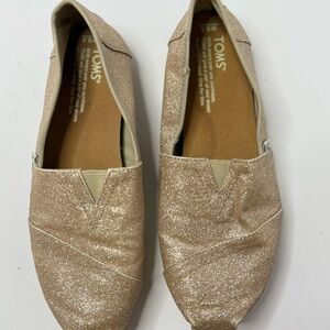 Toms Gold Glitter Flats with Alpargata Design Slip On Size 6.5